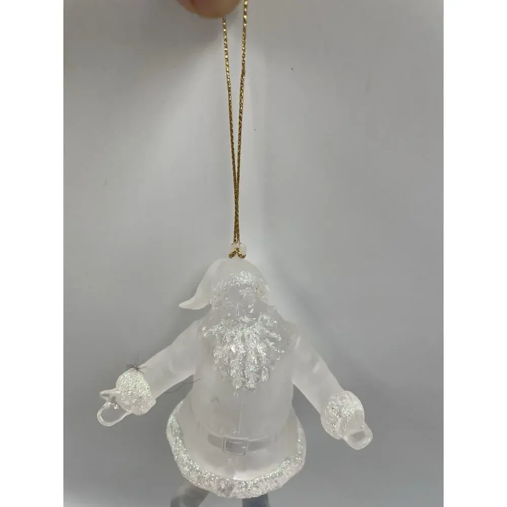 Frosted Santa Claus Christmas Ornament Santa Iridescent Glitter Snow Plastic Vtg